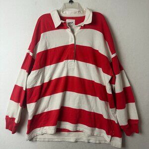 Aerie Bold Red and White Long Sleeve Polo
